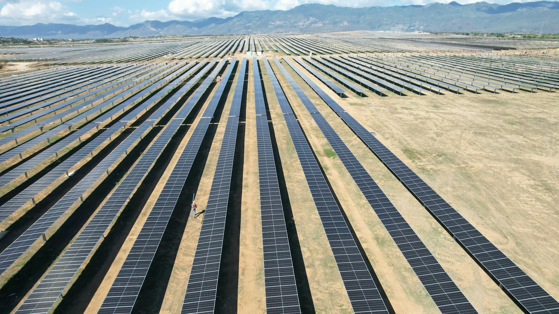 Solar farm stretching across Arizona desert landscape